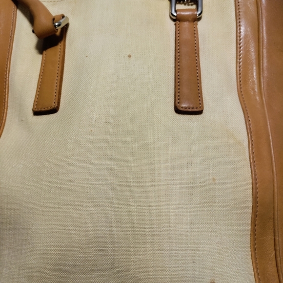 VINTAGE COACH 9429 BONNIE BUCKET LINEN LEATHER TAN CREAM SHOULDER BAG - Picture 10 of 13